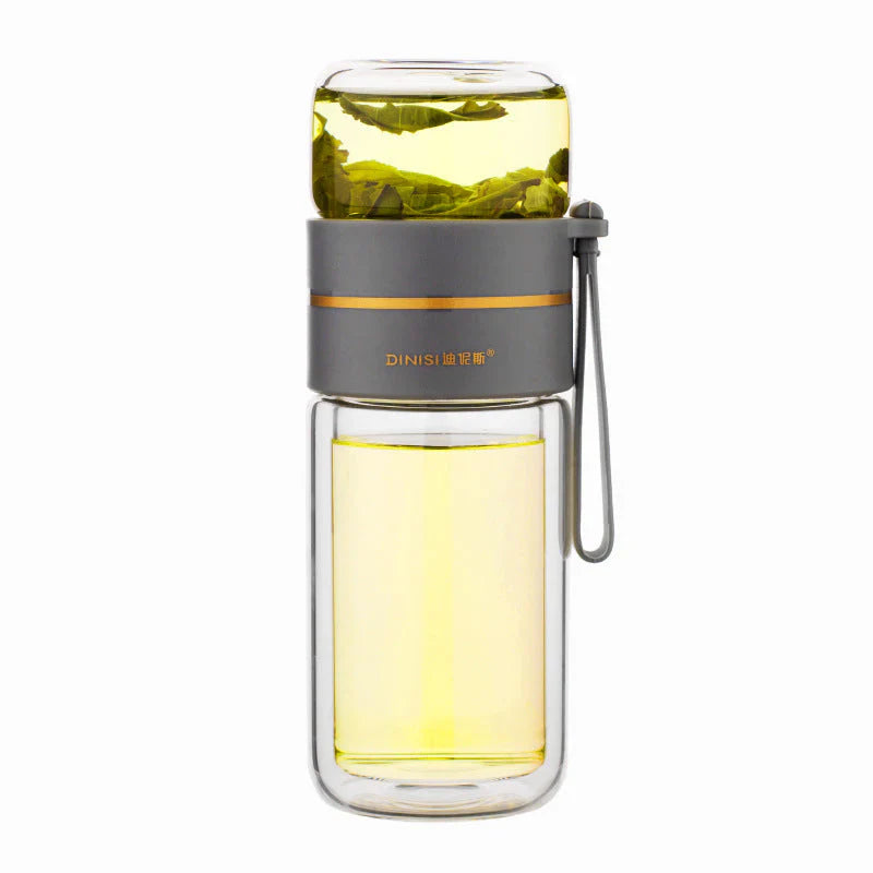 BowLift | Double-walled glass bottle with tea strainer and infuser