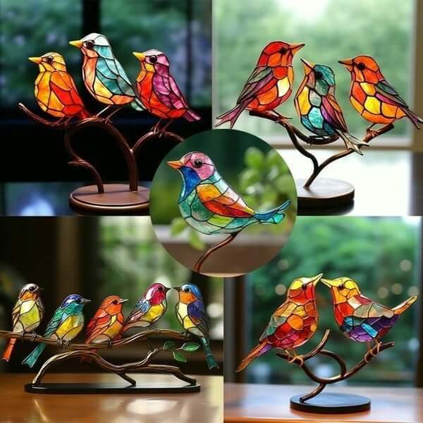 ElegantAviary | Colorful Birds on Branch Desk Ornaments Bowlift