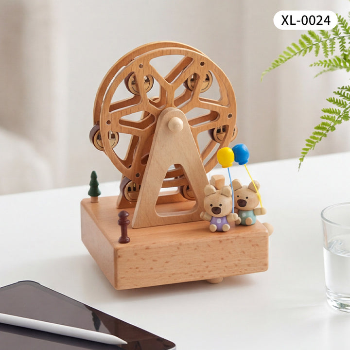 Wooden music box with pull toy motif