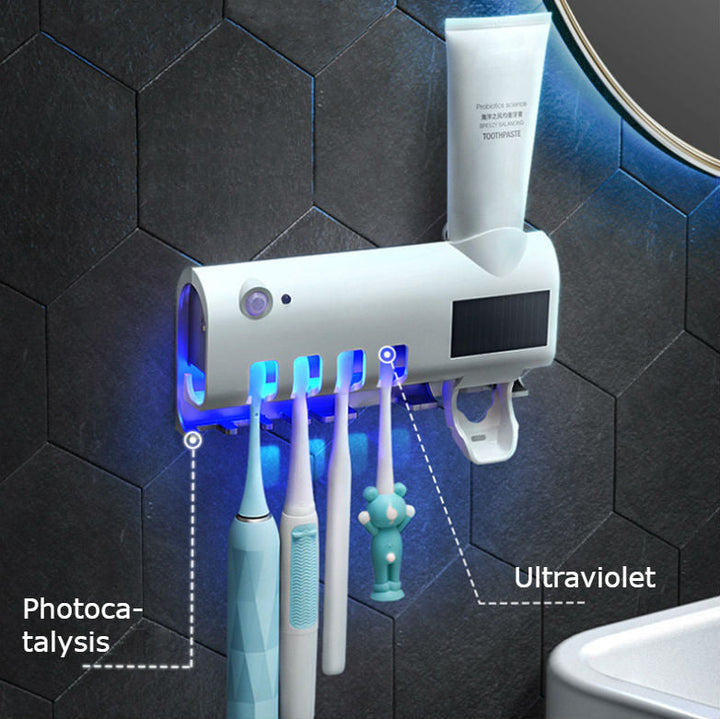 BowLift | Smart Punch-free UV Sterilization Toothbrush Sterilizer / Shelf with Automatic Toothpaste, Solar Powered, Lithium Battery Storage, Dual Sterilization & Automatic Induction