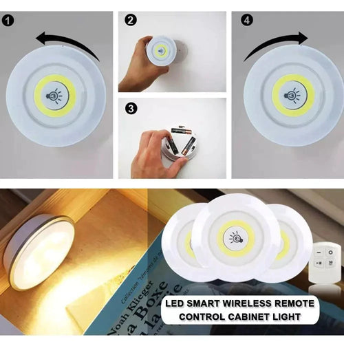 3 Pcs Wireless LED Lights Closet Lights with Remote Control Bowlift