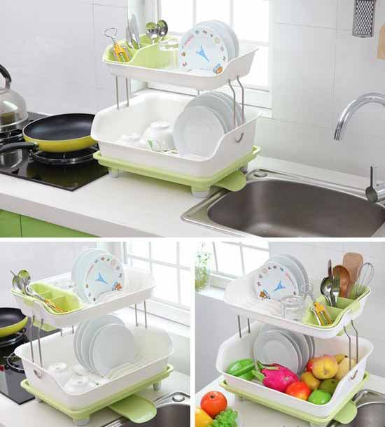 2-Tier Dish Drying Storage Drain Rack Bowlift