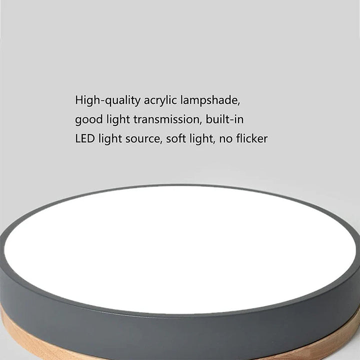 BowLift | Wooden Round Shape Flush Ceiling Light | LED. Solid Wood & Iron for Living Room. Dining Room & Hallway