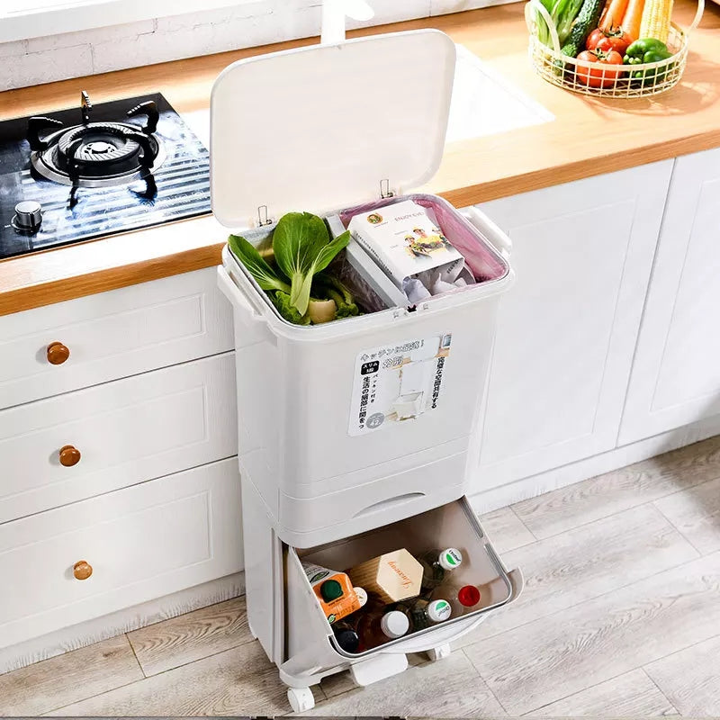 3 Layer Storage Trash Dustbin With Wheels 42L Bowlift