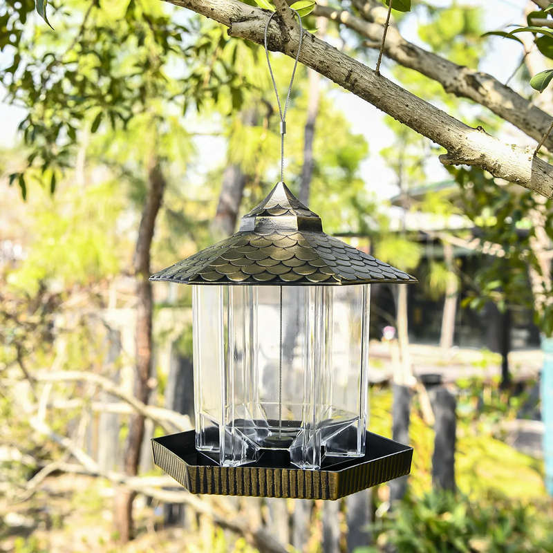 Hanging bird feeder for outdoor use