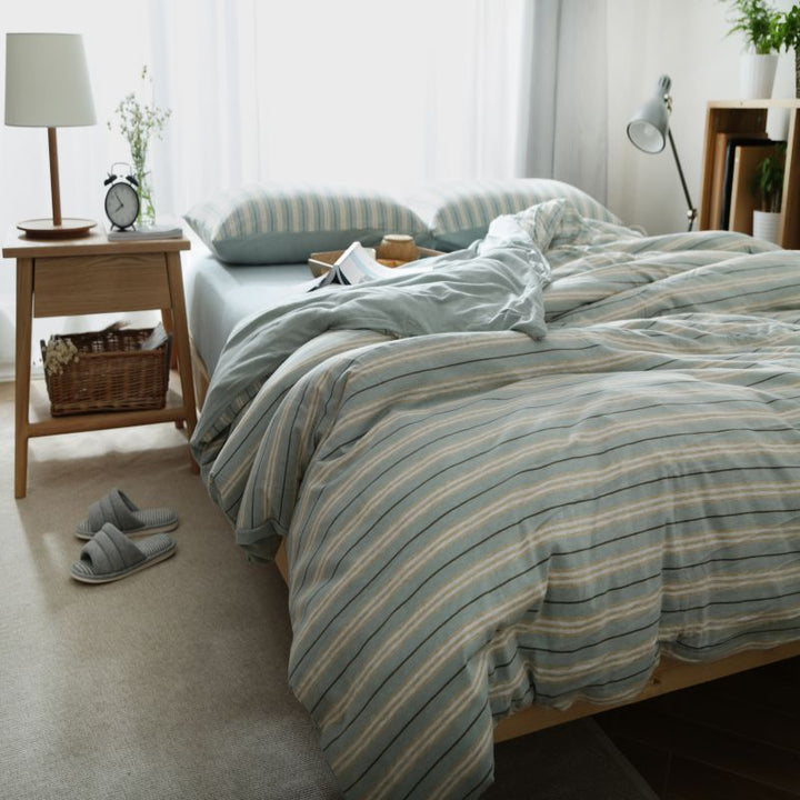 Cotton duvet cover, knit cotton, stripes/solid