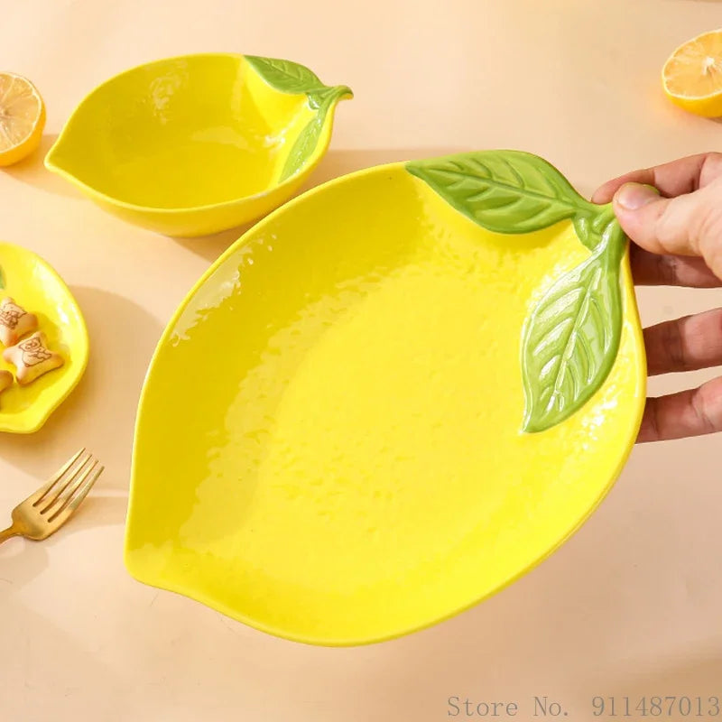 Lemon-shaped ceramic dish set, decorative serving bowls and plates for the dining table | Bowlift