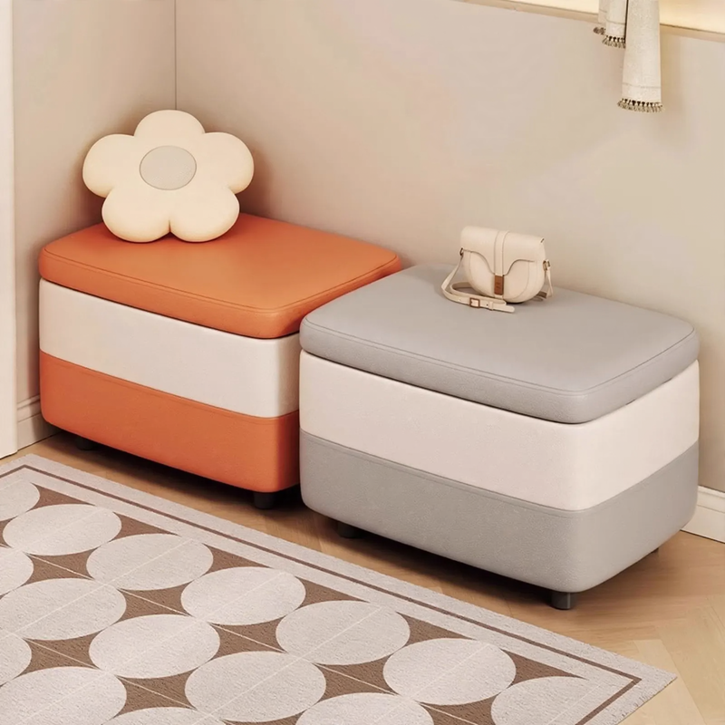Rectangular leather seat cube with storage