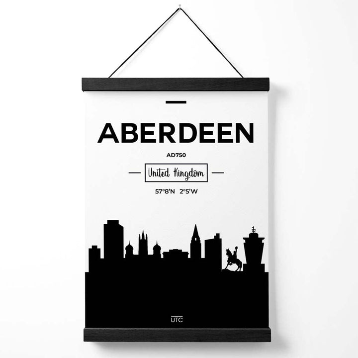 Aberdeen Black and White City Skyline Poster with Hanger | Bowlift