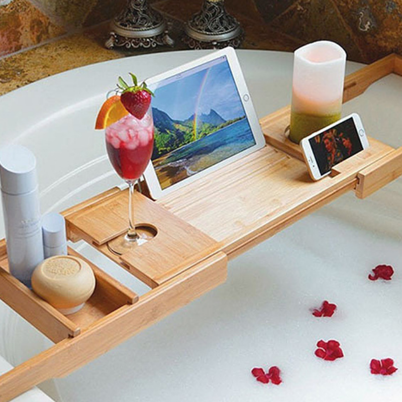 Premium Bamboo Extendable Bathtub Tray Bowlift