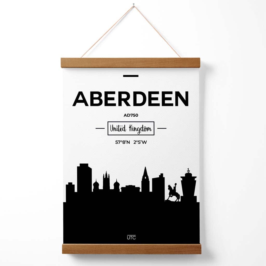 Aberdeen Black and White City Skyline Poster with Hanger | Bowlift