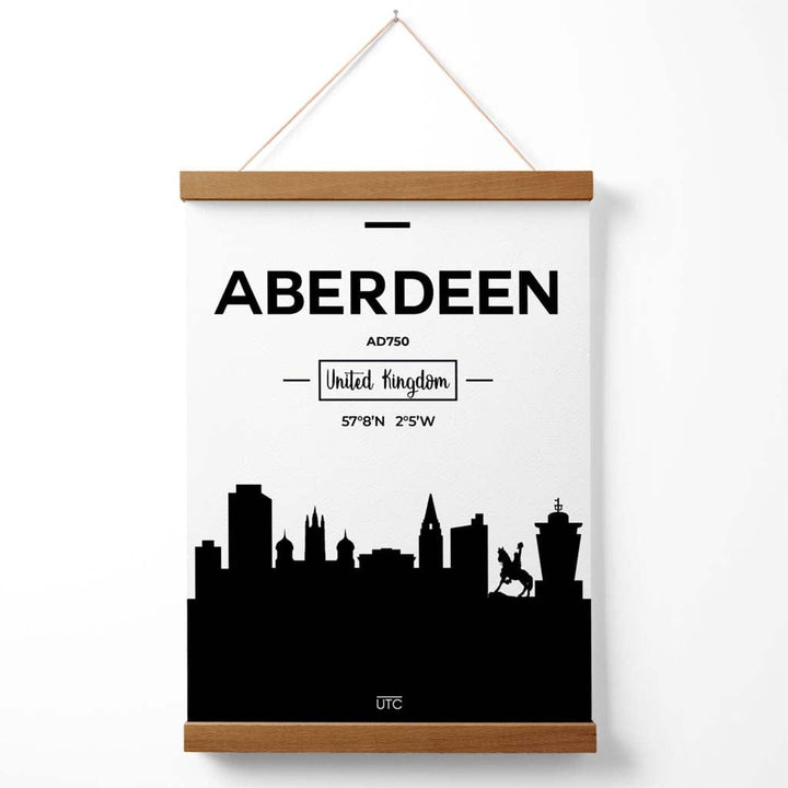 Aberdeen Black and White City Skyline Poster with Hanger | Bowlift