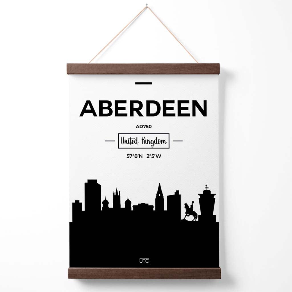 Aberdeen Black and White City Skyline Poster with Hanger | Bowlift