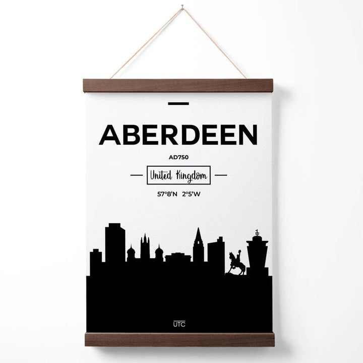 Aberdeen Black and White City Skyline Poster with Hanger | Bowlift