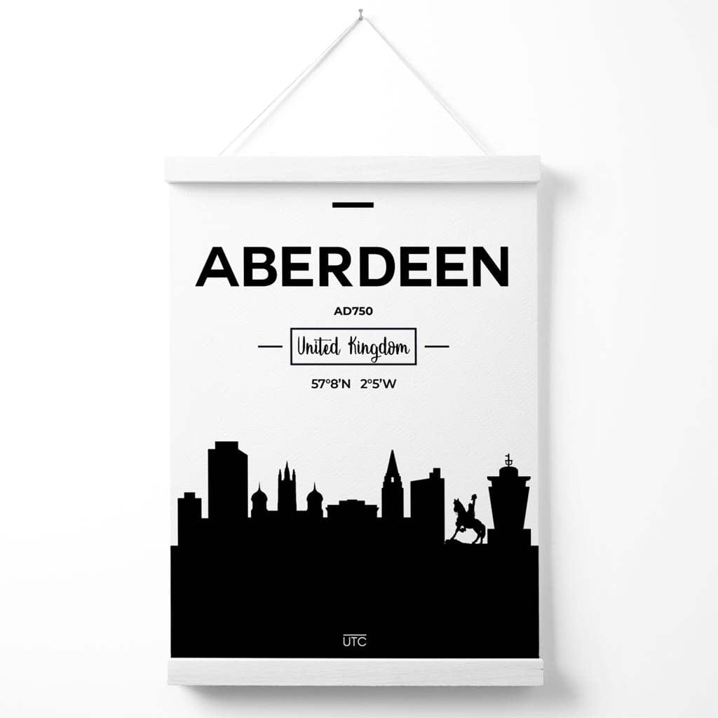 Aberdeen Black and White City Skyline Poster with Hanger | Bowlift