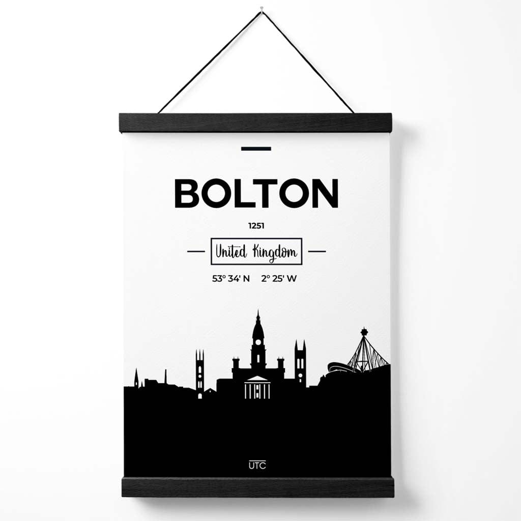 Bolton Black and White Cityscape Poster with Hanger | Bowlift