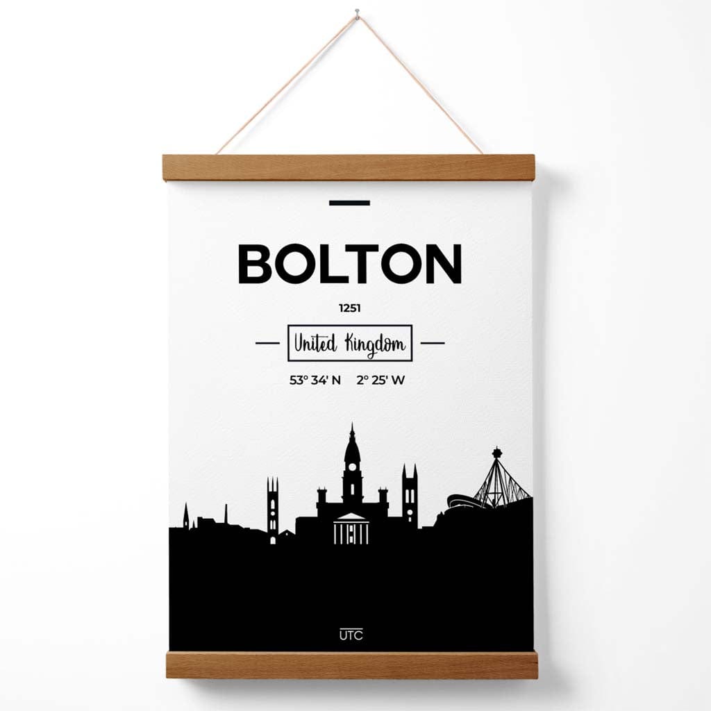 Bolton Black and White Cityscape Poster with Hanger | Bowlift