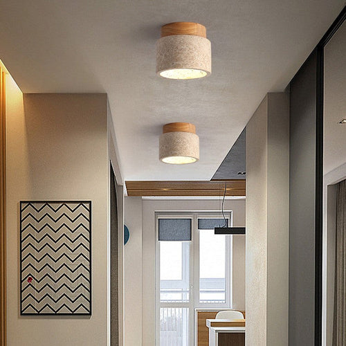BowLift | Ceiling Light Wood Cylinder Flush Mount Fixture