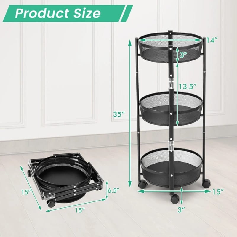 3 Tier Foldable Iron Storage Rack Bowlift