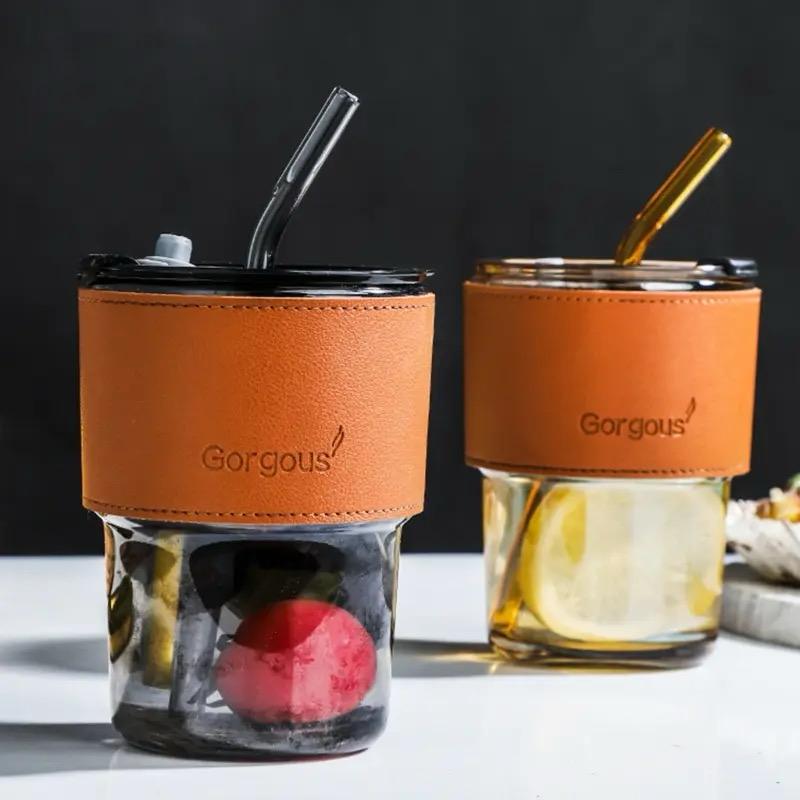 Drinking Glass Cup With Straw & Lid 400ML Bowlift