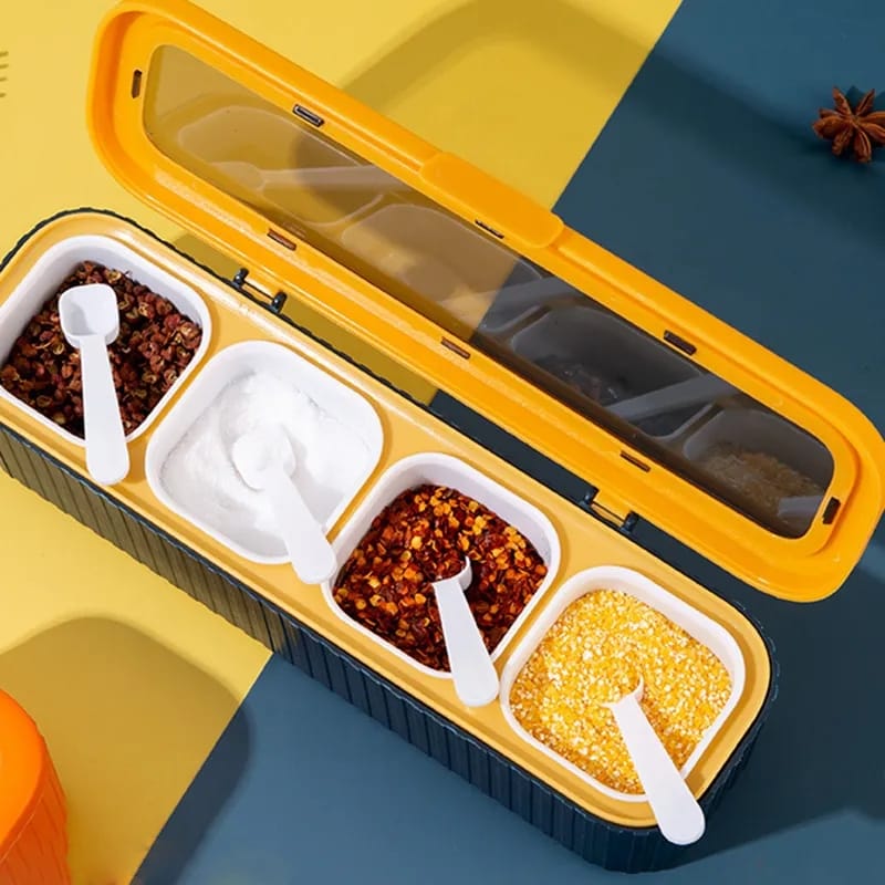 4 Grids Seasoning Storage Box With Spoon Bowlift