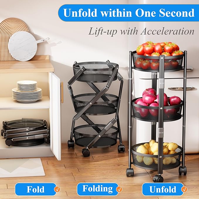 3 Tier Foldable Iron Storage Rack Bowlift