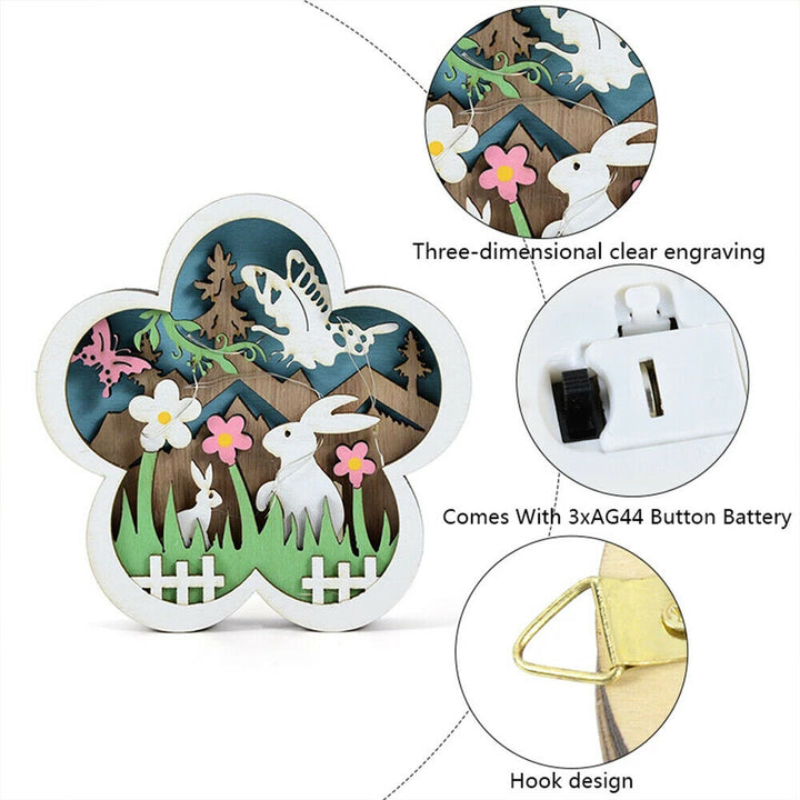Easter Wooden Ornaments with LED Light Bunny Rabbit Tabletop Easter Decorations | Bowlift