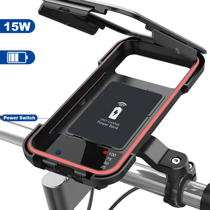 RideCharge Pro – Waterproof Phone Holder with USB and 15W Wireless Charging for Bike and E-Bike | Bowlift