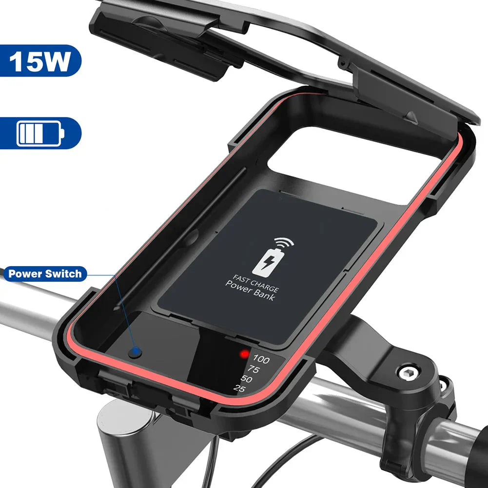 RideCharge Pro – Waterproof phone holder with USB and 15W wireless charging for bicycle and e-bike | Bowlift