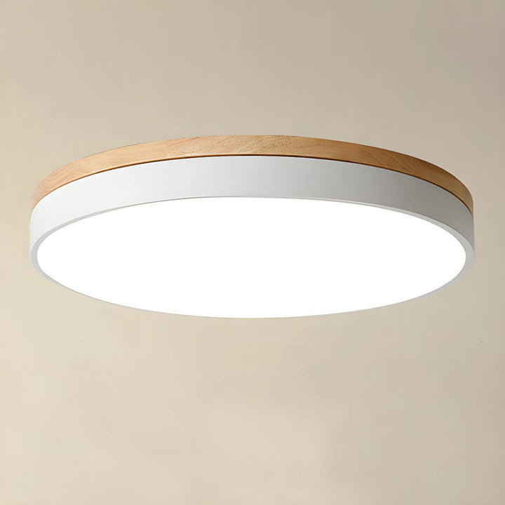BowLift | Wooden Round Shape Flush Ceiling Light | LED. Solid Wood & Iron for Living Room. Dining Room & Hallway