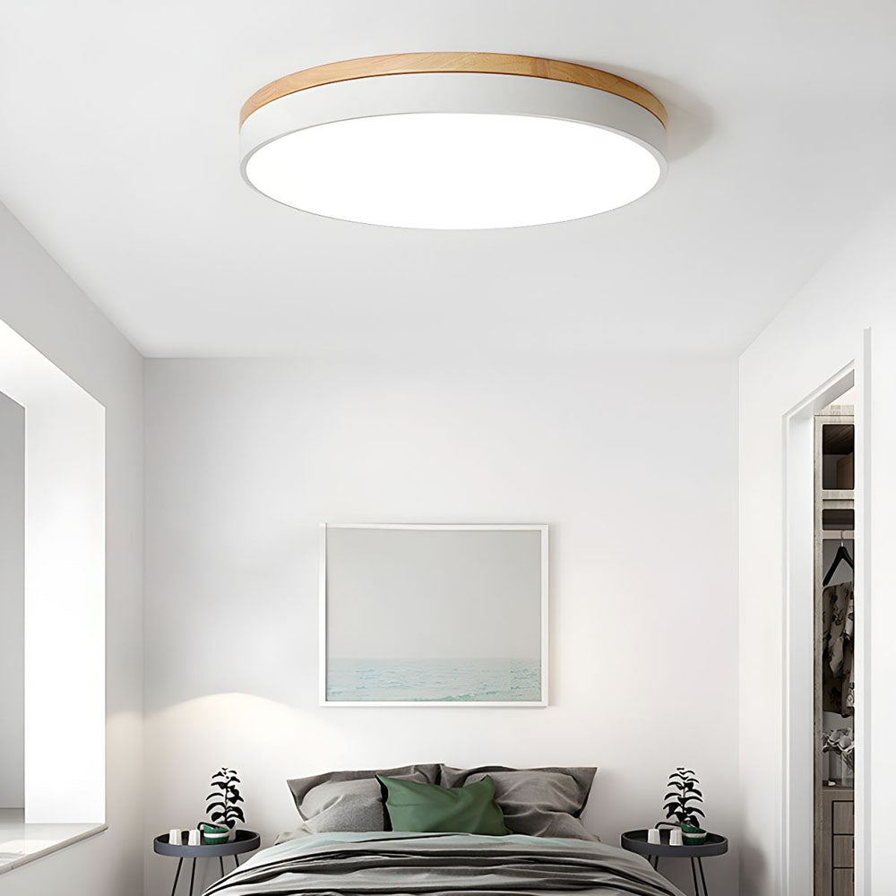 BowLift | Wooden Round Shape Flush Ceiling Light | LED. Solid Wood & Iron for Living Room. Dining Room & Hallway