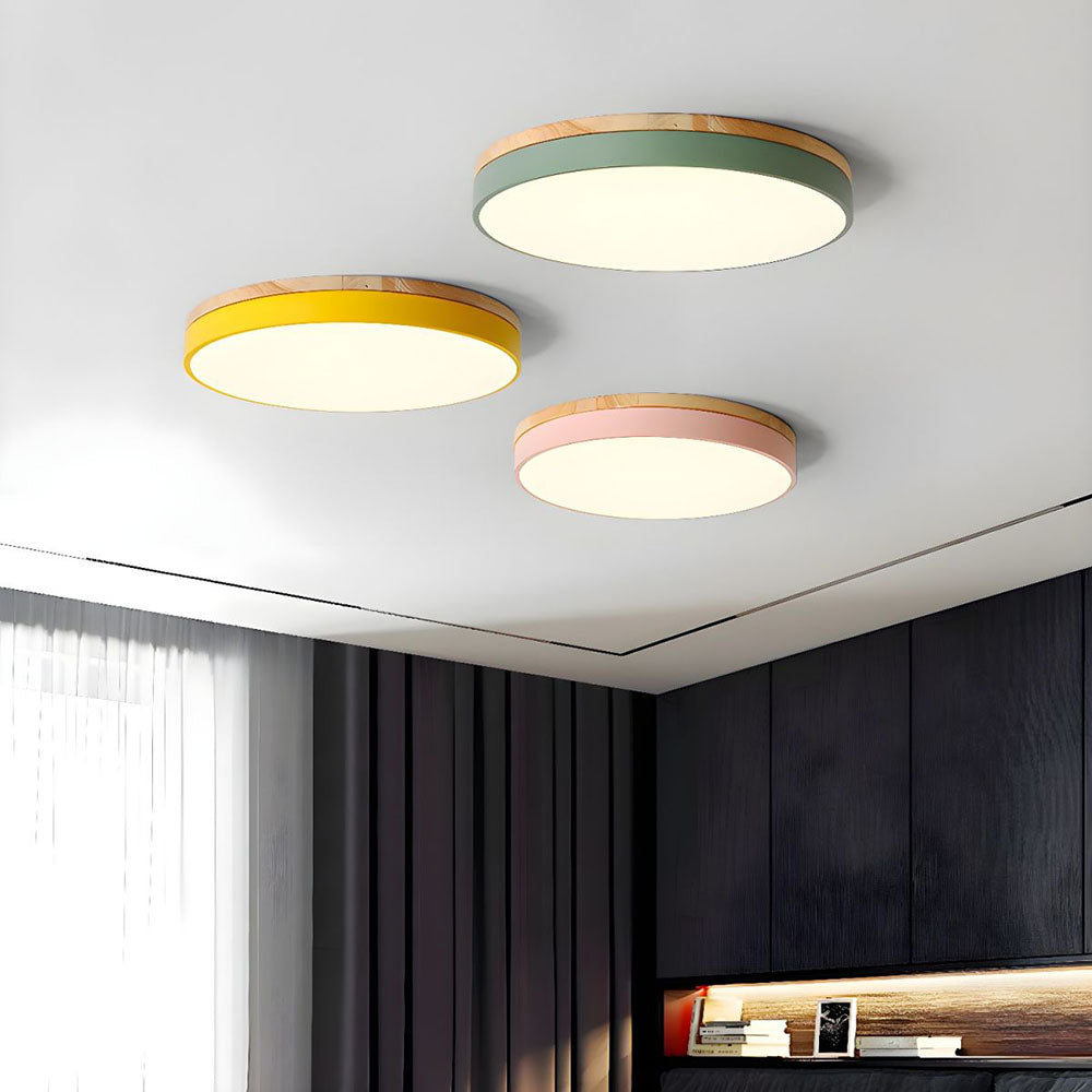 BowLift | Wooden Round Shape Flush Ceiling Light | LED. Solid Wood & Iron for Living Room. Dining Room & Hallway