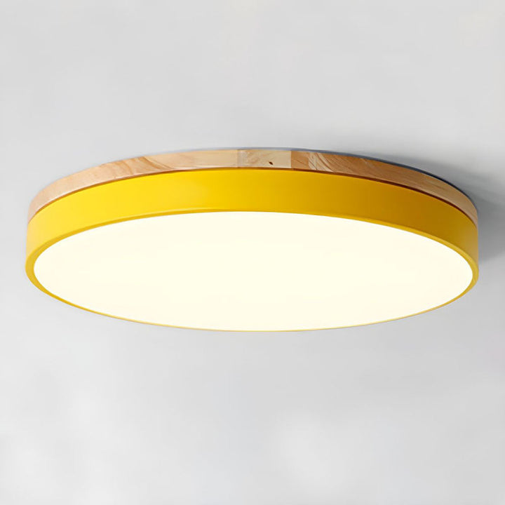 BowLift | Wooden Round Shape Flush Ceiling Light | LED. Solid Wood & Iron for Living Room. Dining Room & Hallway