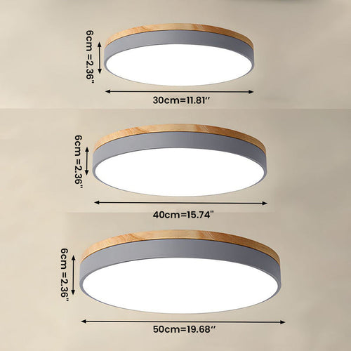 BowLift | Wooden Round Shape Flush Ceiling Light | LED. Solid Wood & Iron for Living Room. Dining Room & Hallway