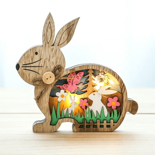 Easter Wooden Ornaments with LED Light Bunny Rabbit Tabletop Easter Decorations | Bowlift