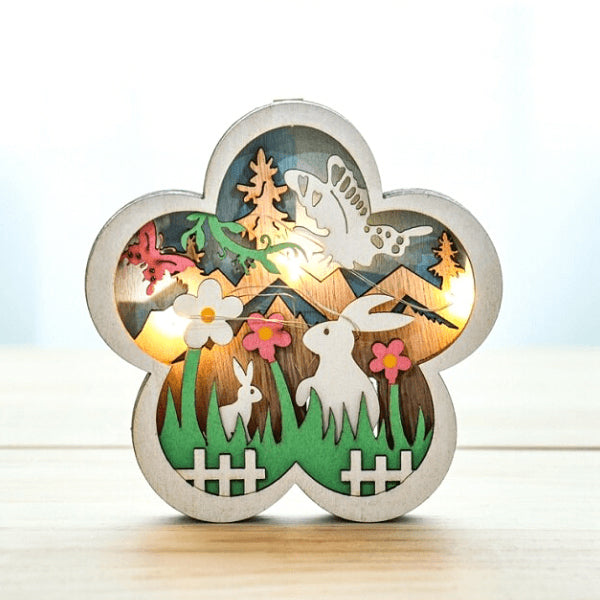 Easter Wooden Ornaments with LED Light Bunny Rabbit Tabletop Easter Decorations | Bowlift