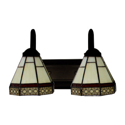 BowLift | Cone Wall Light Tiffany Beige Glass 2 Heads Black Wall Mounted Lighting