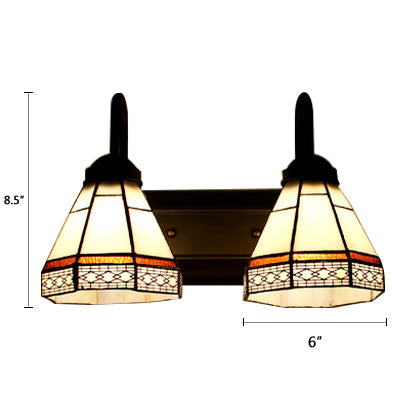 BowLift | Cone Wall Light Tiffany Beige Glass 2 Heads Black Wall Mounted Lighting