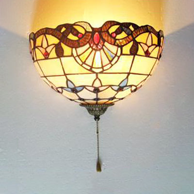 BowLift | Hemisphere Light Fixture Rustic Colored Glass 1 Head Wall Mounted Light with Pull Cord for Bedside