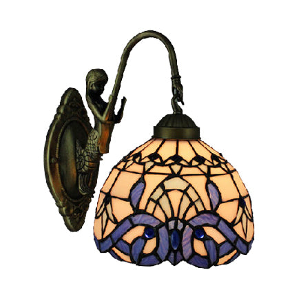 BowLift | Victorian Dome Wall Lighting Art Glass 1 Light Wall Spotlight Light with Mermaid for Corridor in White-Purple