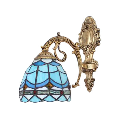 BowLift | Mini Wall Mount Light Baroque Style Stained Glass 1 Light Wall Lamp with Curved Arm for Living Room