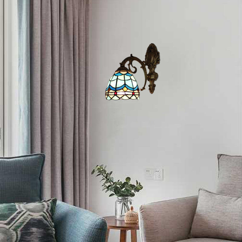 BowLift | Mini Wall Mount Light Baroque Style Stained Glass 1 Light Wall Lamp with Curved Arm for Living Room