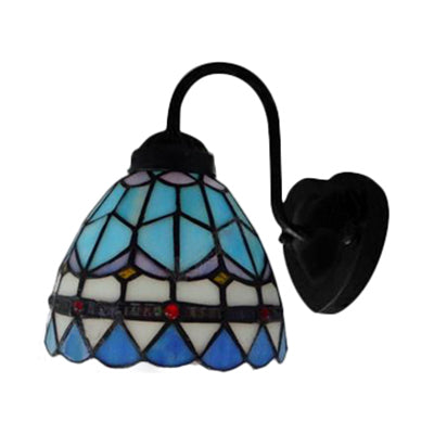 BowLift | Dome Blue Glass Wall Light Baroque 1 Head Black Wall-Mounted Light for Living Room