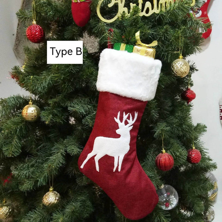 BowLift | Christmas Stockings Gift Bag Red Hemp Elk Embroidery Christmas Stockings Gift Pendant