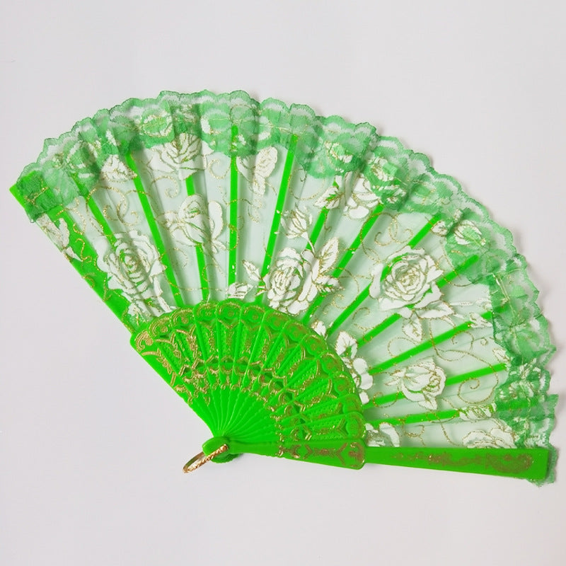 Ladies decorative hand fan with delicate rose motifs Bowlift