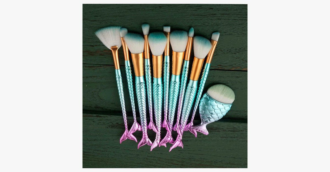 BowLift | Mermaid Makeup Brush Set with FREE Contour Brush - Professional Cosmetic Brush for Eyeshadow, Eyeliner, Blush & Concealer