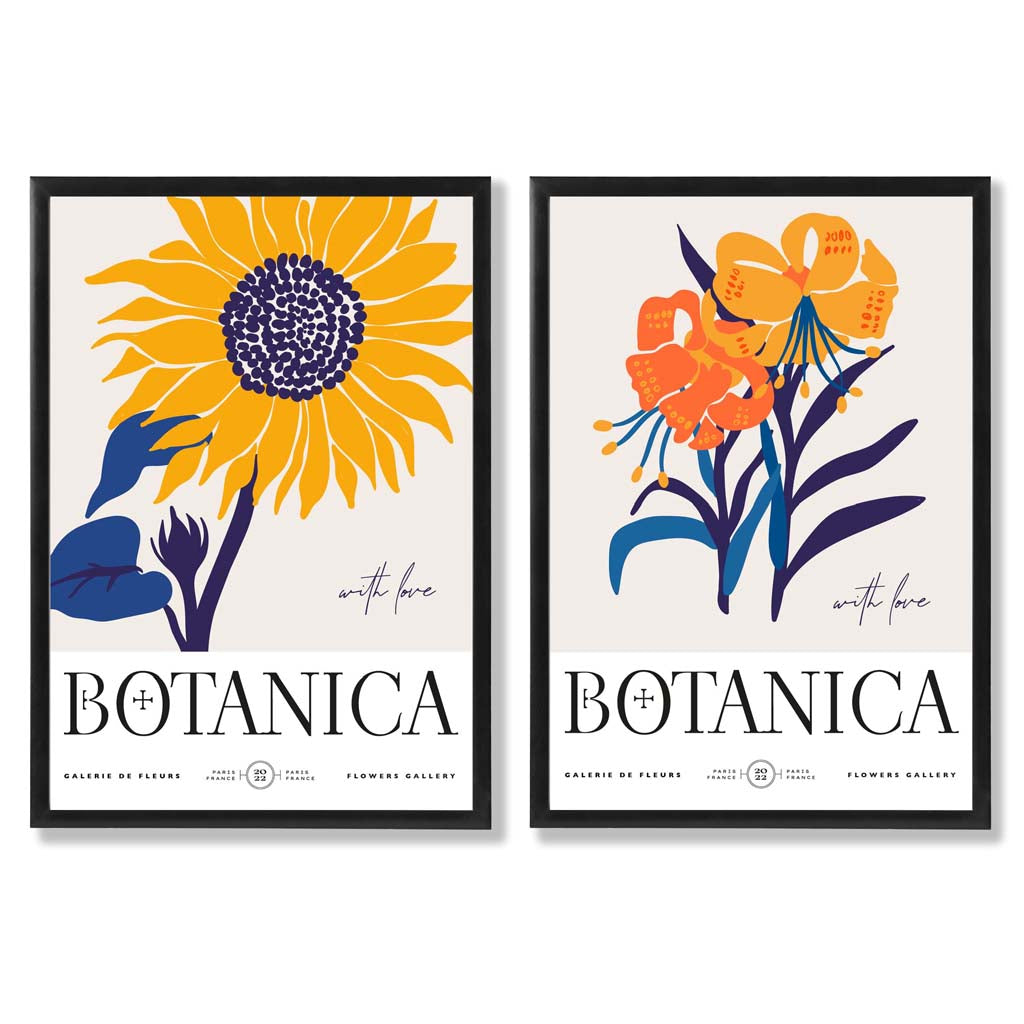 Blue and Yellow Summer Flower Market Framed Set of 2 Art Prints | Bowlift