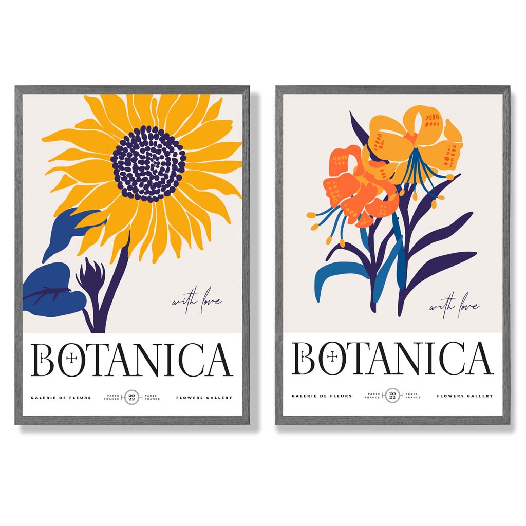Blue and Yellow Summer Flower Market Framed Set of 2 Art Prints | Bowlift
