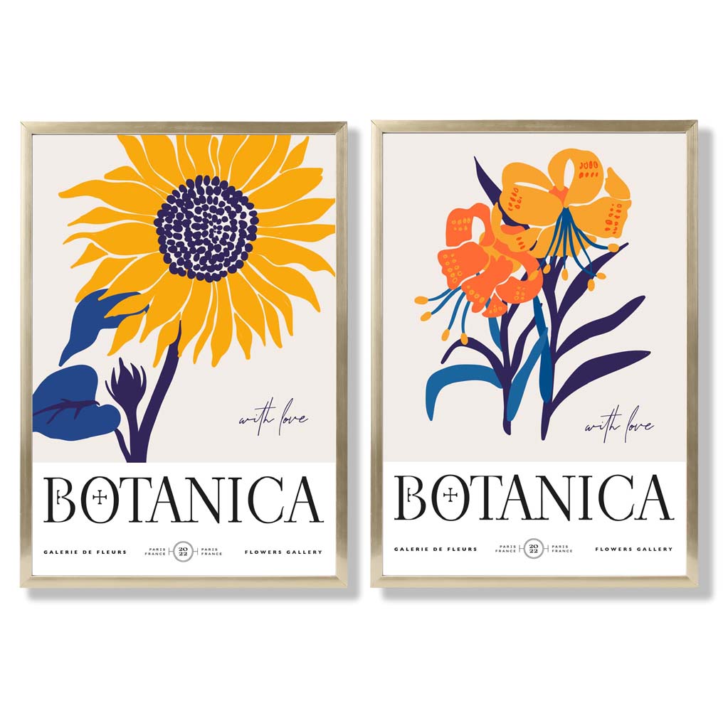 Blue and Yellow Summer Flower Market Framed Set of 2 Art Prints | Bowlift