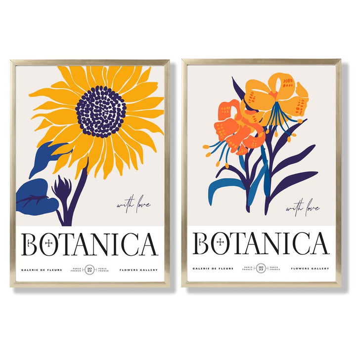 Blue and Yellow Summer Flower Market Framed Set of 2 Art Prints | Bowlift